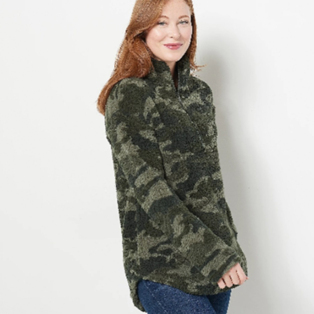 Koolaburra by UGG Sherpa 1/4 Zip Pullover sage camo Fleece Plus Size 3X cozy